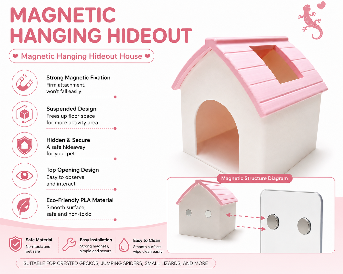 Pink Magnetic House Hideout for Reptiles