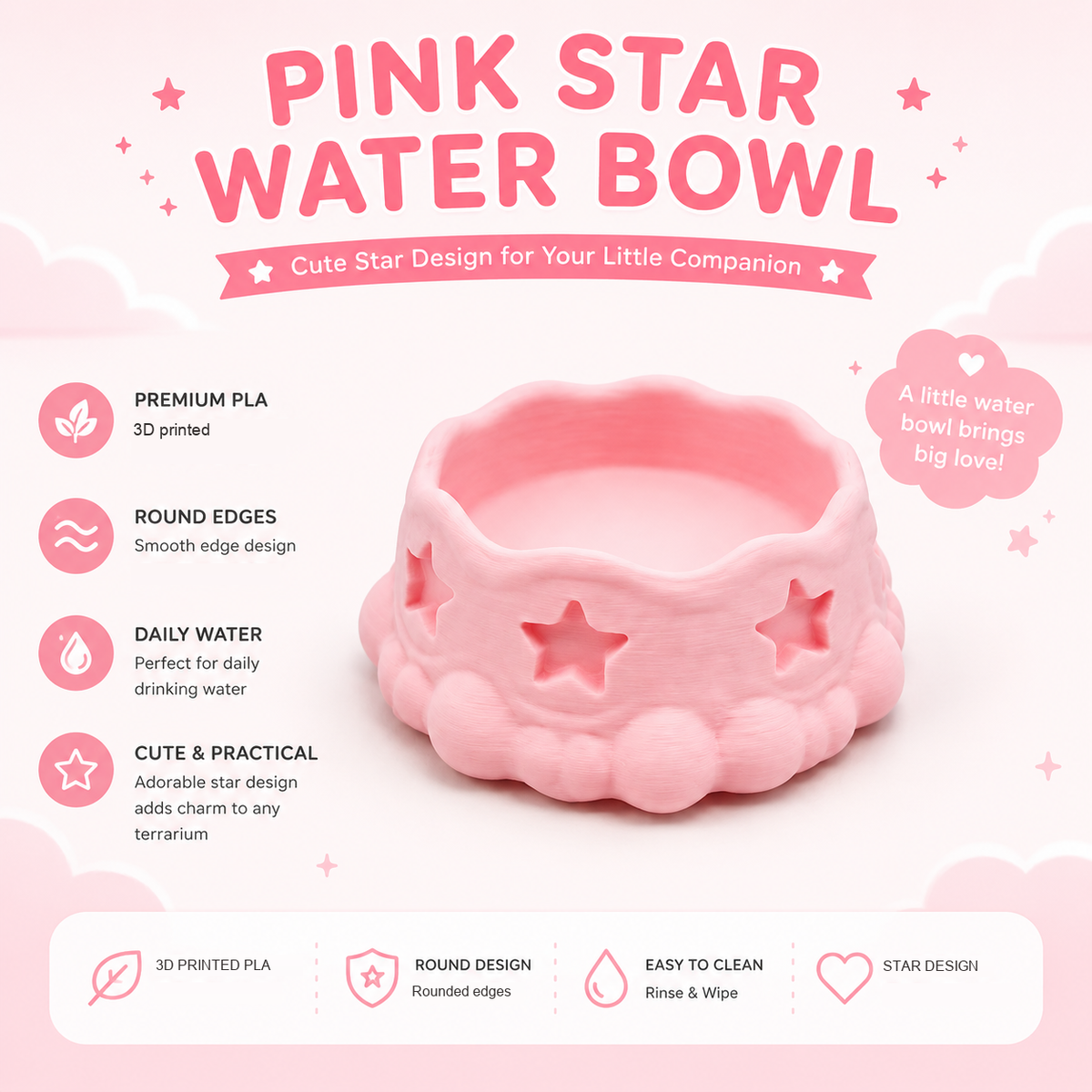 Pink Star Water Bowl