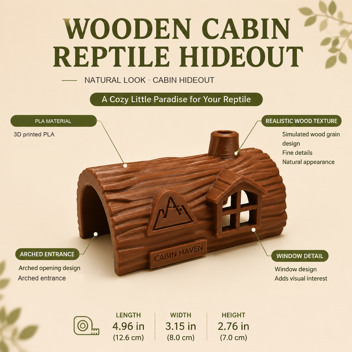 Wooden Cabin Hideout – Natural Reptile Shelter