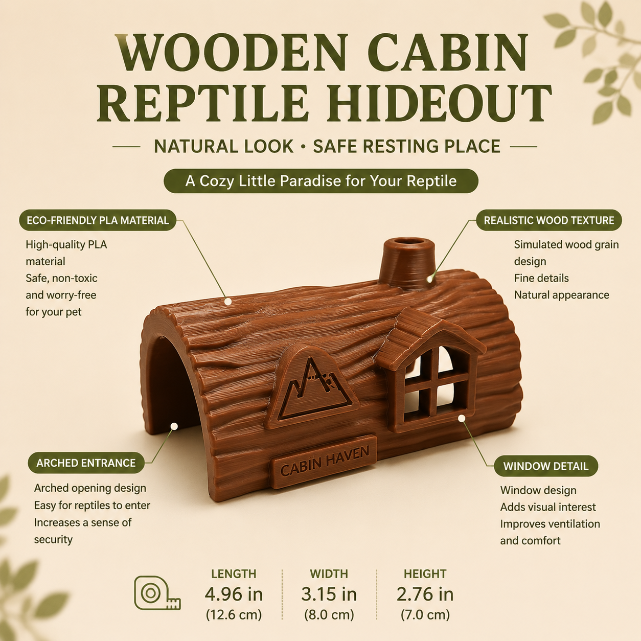 Wooden Cabin Hideout – Natural Reptile Shelter