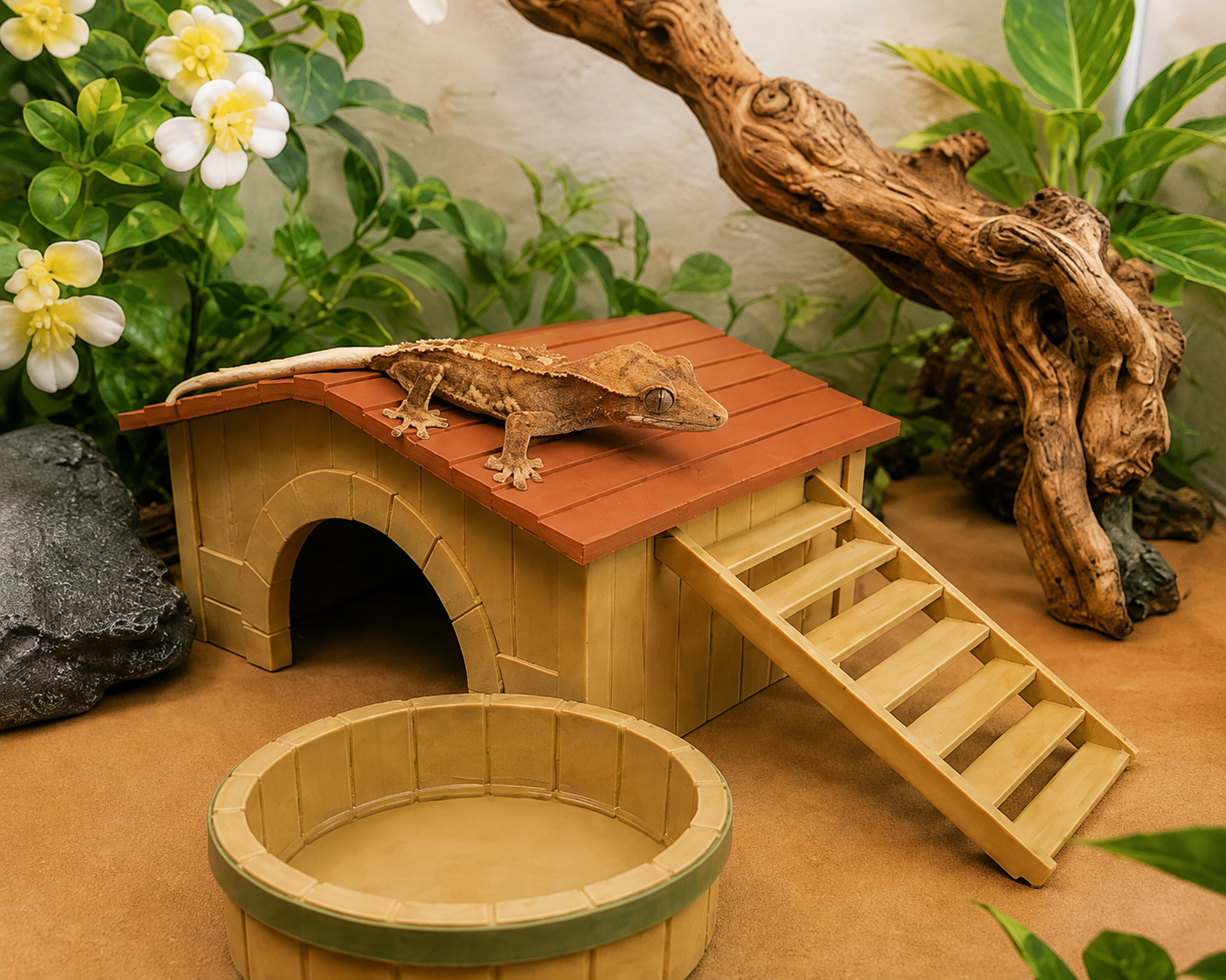 Woodland House Hideout – Reptile Shelter with Climbing Ramp