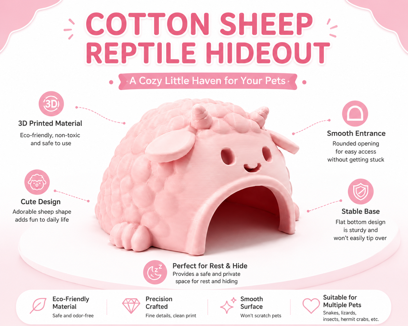 Cotton Sheep Hideout for Reptiles