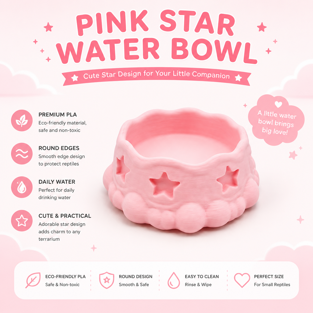 Pink Star Water Bowl
