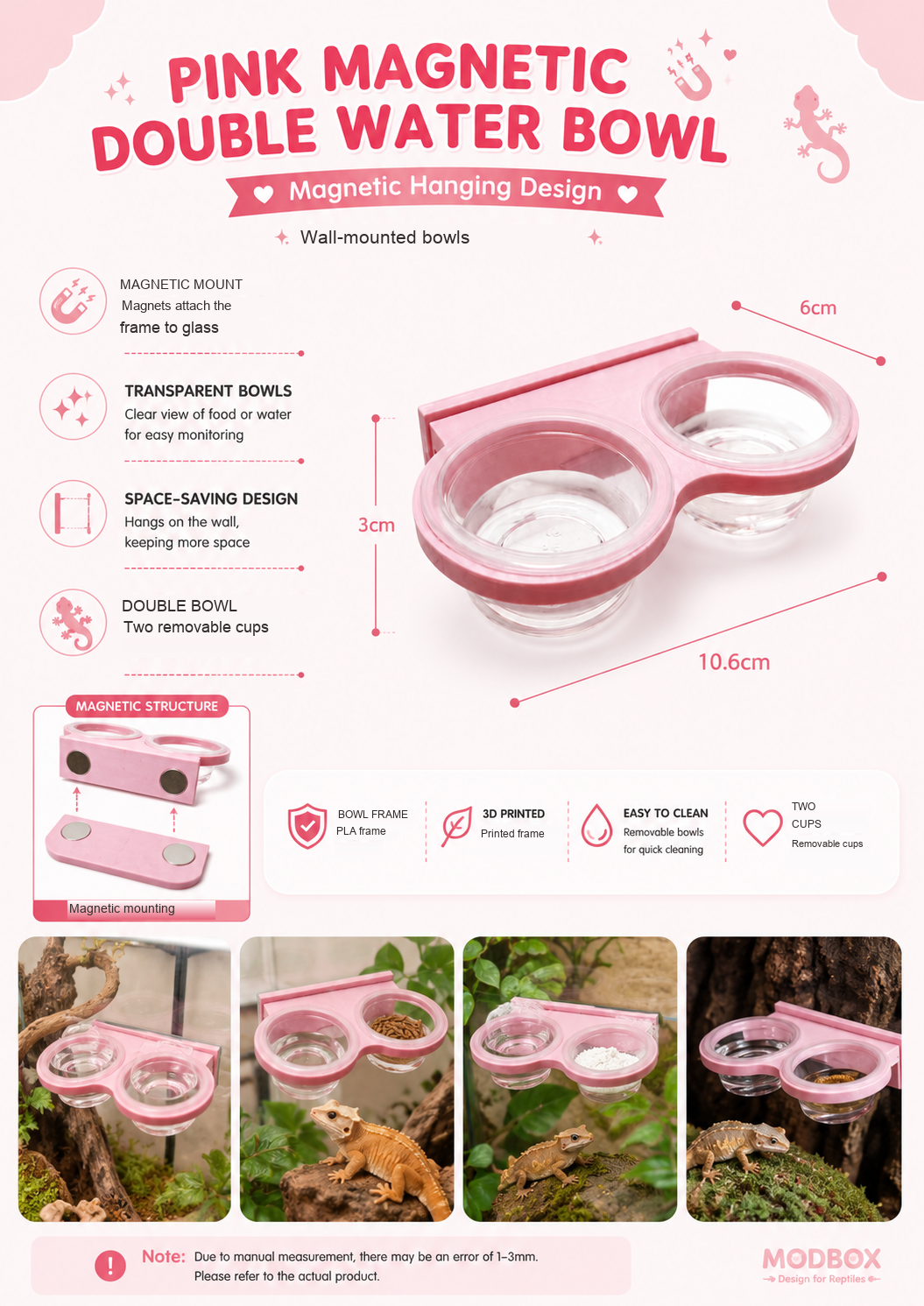 Pink Magnetic Double Water Bowl